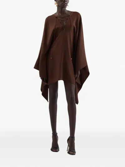 Taller Marmo Sahara Lace-up Kaftan Mini Dress In Brown