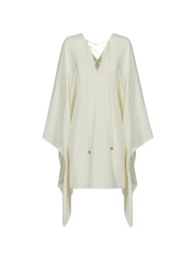 Taller Marmo Sahara Lace-up Kaftan Mini Dress In Neutral