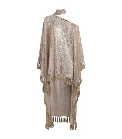 Taller Marmo Sequin Fringed Trebbia Disco Kaftan Mini Dress In Silver
