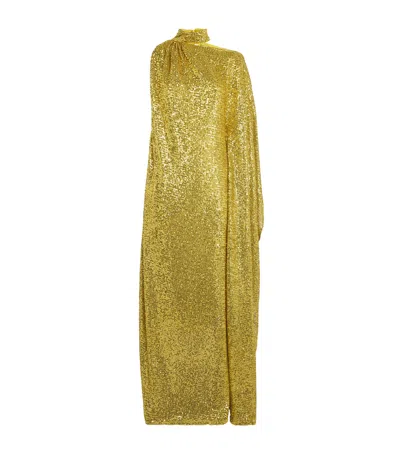 Taller Marmo Sequinned Atlas Disco Maxi Dress In Green