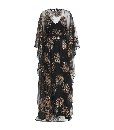 Taller Marmo Sunburst Long Sleeve Kaftan With Sequin Embellishment In Black