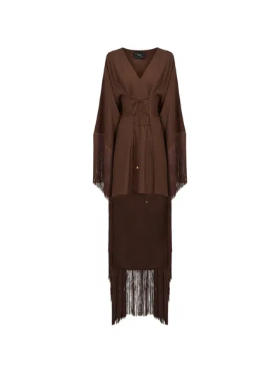 Taller Marmo Sierra Fringed Kaftan Mini Dress In Burgundy