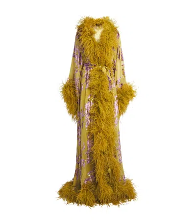 Taller Marmo Silk-blend Feathered Melendo Robe In Green