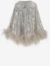Taller Marmo Sequinned Feather-trim Nassau Mini Dress In Silver