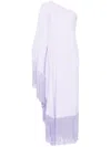Taller Marmo Fringed One-shoulder Draped Long Dress In Lilac