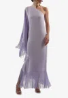 Taller Marmo Fringed One-shoulder Draped Long Dress In Purple