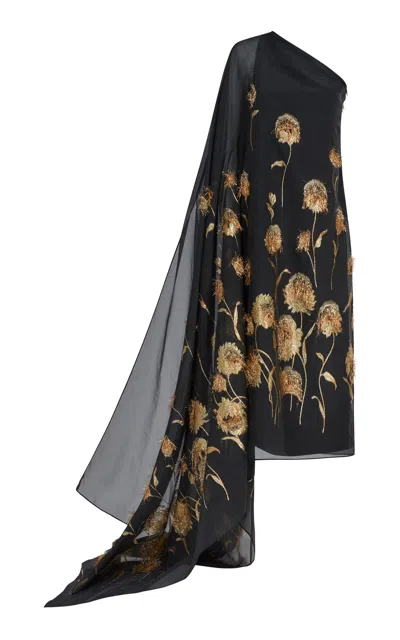 Taller Marmo Steinem Metallic Floral Embellished Gown In Black