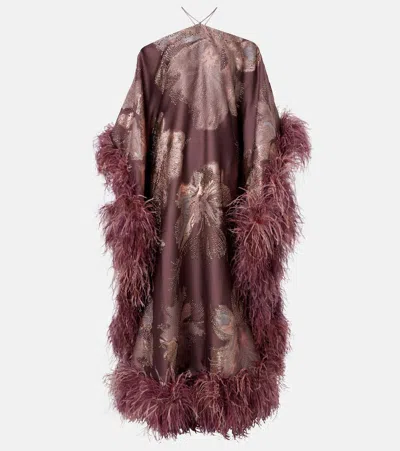 Taller Marmo Sza Sza Bloom Feather-trimmed Kaftan In Pink