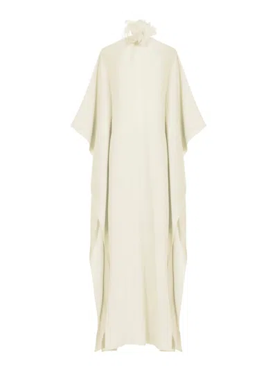 TALLER MARMO SZA SZA WHITE CAFTAN WITH BACK KNOT CLOSURE AND FEATHER DETAIL ON THE FRONT IN VISCOSE BLEND WOMAN