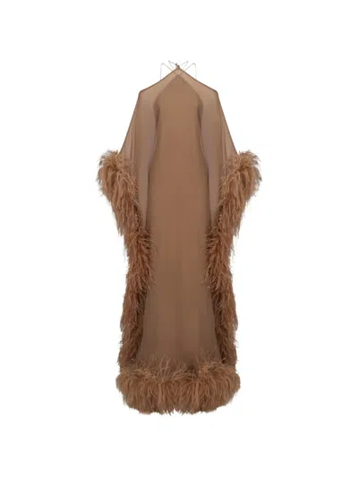 Taller Marmo Sza Sza Spirito Feather-trim Maxi Kaftan Dress In Transparent