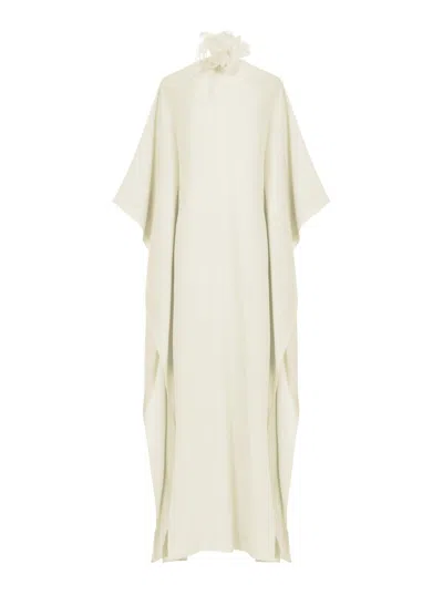 TALLER MARMO 'SZA SZA' WHITE CAFTAN WITH BACK KNOT CLOSURE AND FEATHER DETAIL ON THE FRONT IN VISCOSE BLEND WOMAN