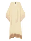 Taller Marmo Tassel-trims Shift Asymmetric Kaftan Dress In Neutral