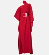 Taller Marmo Draped One Shoulder Long Dress With Sash Detail In Ruby