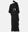 Taller Marmo Taylor Asymmetric Belted Crepe Maxi Dress In Black