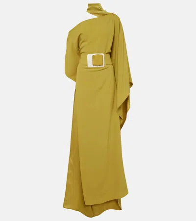 Taller Marmo Taylor Belted One-shoulder Cady Kaftan In Green