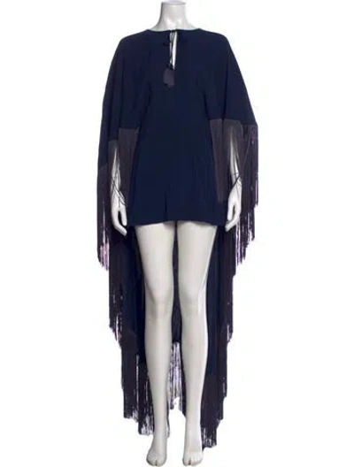 Pre-owned Taller Marmo Tie Neck Mini Dress In Blue