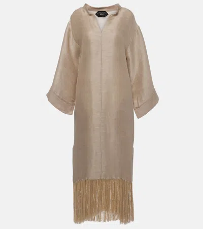 Taller Marmo Tigris Fringed Linen-blend Shift Dress In Beige