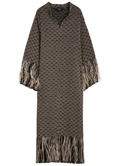 Taller Marmo Tigris Rattan Fringed Woven Maxi Dress In Black | ModeSens