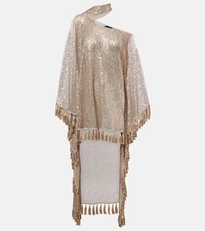 Taller Marmo Trebbia Asymmetric Sequined Mesh Kaftan In Brown