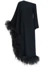 Taller Marmo Ubud One-shoulder Feather-trimmed Crepe Maxi Dress In Black