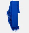 Taller Marmo Ubud Extravaganza Feather-trimmed Gown In Blue