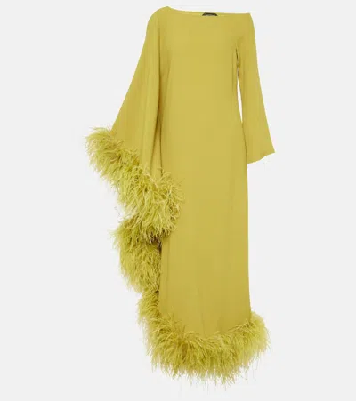 Taller Marmo Ubud Extravaganza Feather-trimmed Gown In Green