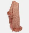 Taller Marmo Ubud Feather-trimmed Sequined Gown In Brown