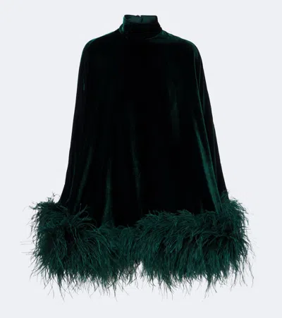 Taller Marmo Vegas Feather-trimmed Velvet Kaftan In Green