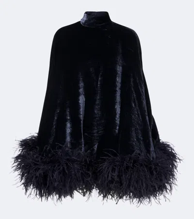 Taller Marmo Vegas Feather-trimmed Velvet Minidress In Pattern