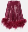 Taller Marmo Vegas Sequined Feather-trimmed Chiffon Kaftan In Burgundy
