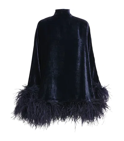 Taller Marmo Velvet Vegas Disco Kaftan Mini Dress In Blue