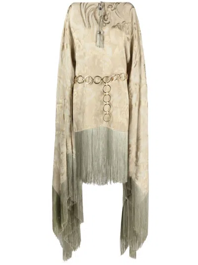 Taller Marmo Printed Midi Fringe Dress In Grün