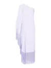 Taller Marmo Fringed One-shoulder Draped Long Dress In Metallic