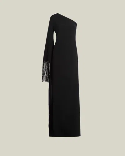 Taller Marmo Viper One-shoulder Fringed Crepe Gown In Black