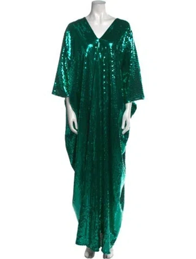 Pre-owned Taller Marmo V-neck Long Dress In Green