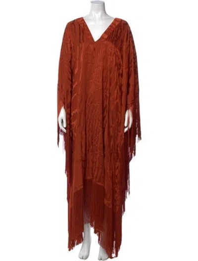 Pre-owned Taller Marmo V-neck Long Dress In Orange