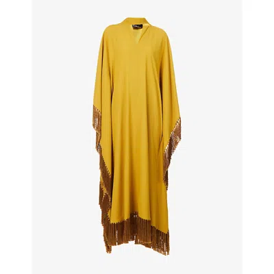 Taller Marmo Womens  Hammamet Fringed Woven Kaftan In Yellow
