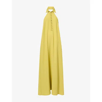 Taller Marmo Womens Barbara Backless Crepe Maxi Dress Gold Kiwi