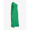 Taller Marmo 'berenson' Green One-shoulder Long Dress With Scarf Detail In Emerald Green