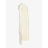 Taller Marmo Berenson Draped One-shoulder Fringed Crepe Gown In Ivory