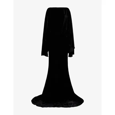 Taller Marmo Womens Musidora Cape-sleeves Woven Gown Black