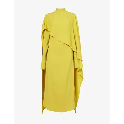 Taller Marmo Womens Carrington Cape-effect Crepe-cady Midi Dress Chartreuse In Green