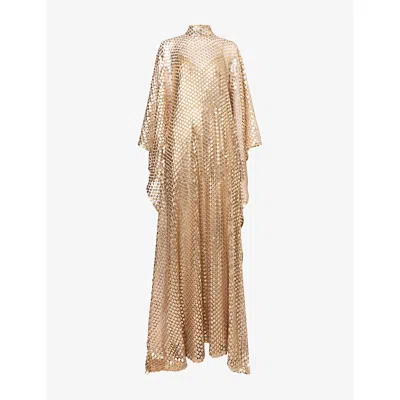 Taller Marmo Womens Deserto Sequinned Woven Kaftan Dress Brass In Nude