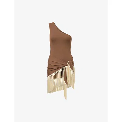 Taller Marmo Womens Yacare Asymmetric Swimsuit Fume In Brown