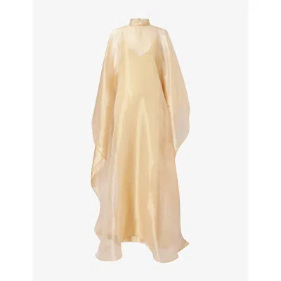 Taller Marmo Womens Sphinx Band-collar Woven Kaftan Gold