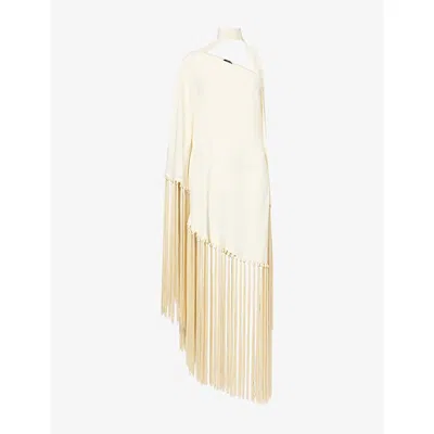 Taller Marmo Womens Gunilla Fringed Crepe Maxi Dress Latte In White