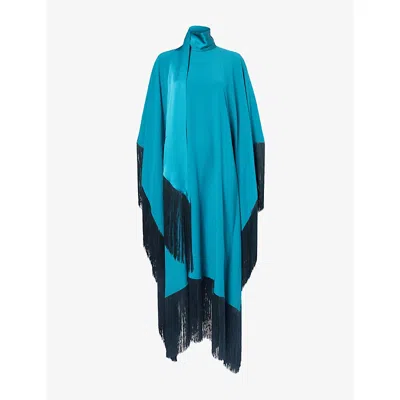 Taller Marmo Womens Peacock Mrs Ross Fringe-trim Woven Kaftan In Blue