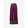 Taller Marmo Womens Plum Marlino Fringed Linen Trousers In Purple