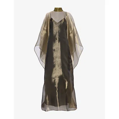 Taller Marmo Womens Sphinx Metallic Woven Kaftan Antique Gold In Brown