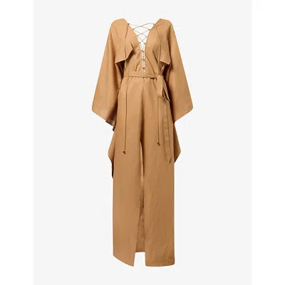 Taller Marmo Womens  Mojave Belted Linen Kaftan In Brown